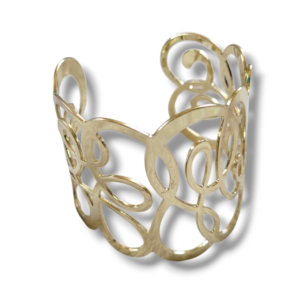 NWOT Elegant Gold Tone Swirl Open Cuff Bracelet - Picture 1 of 7